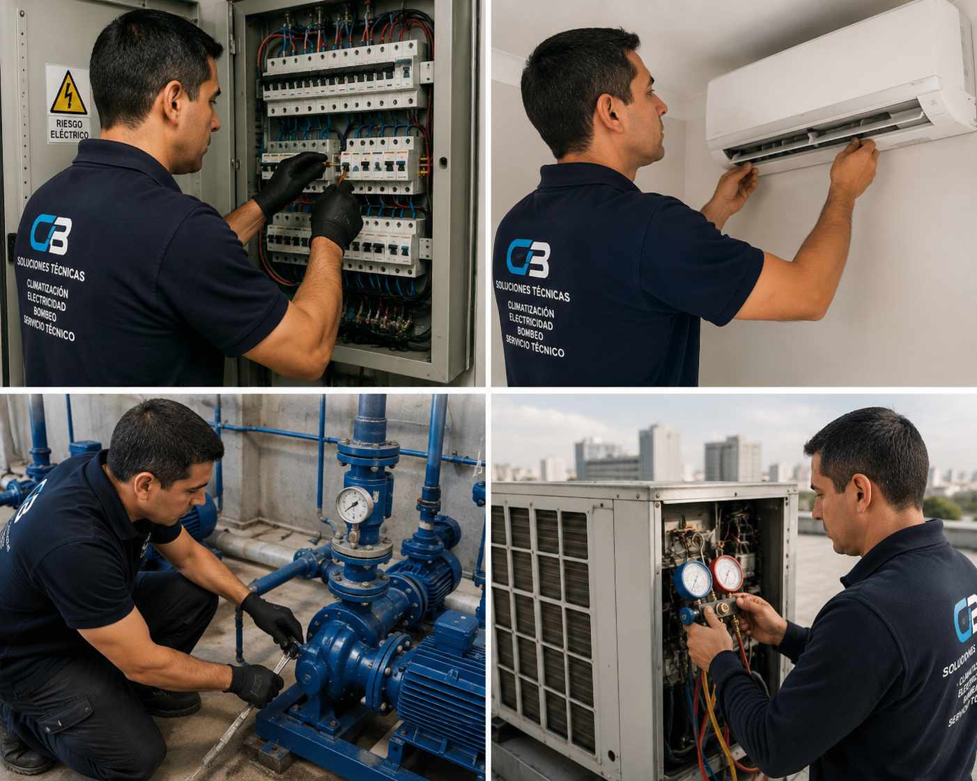 Técnico de CB realizando instalaciones eléctricas, climatización y bombeo